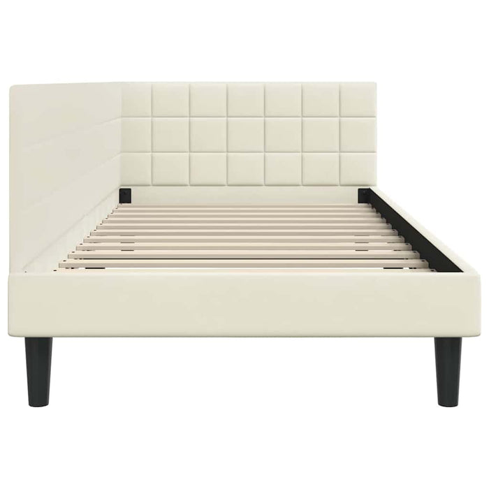 Cadru de pat colțar cu headboard Crem 90 cm x 200 cm Catifea - WALTI WALTI
