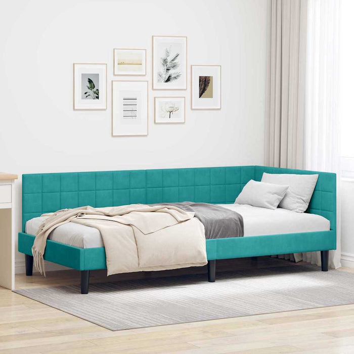 Cadru de pat colțar cu headboard Turcoaz 90 cm x 200 cm Catifea - WALTI WALTI
