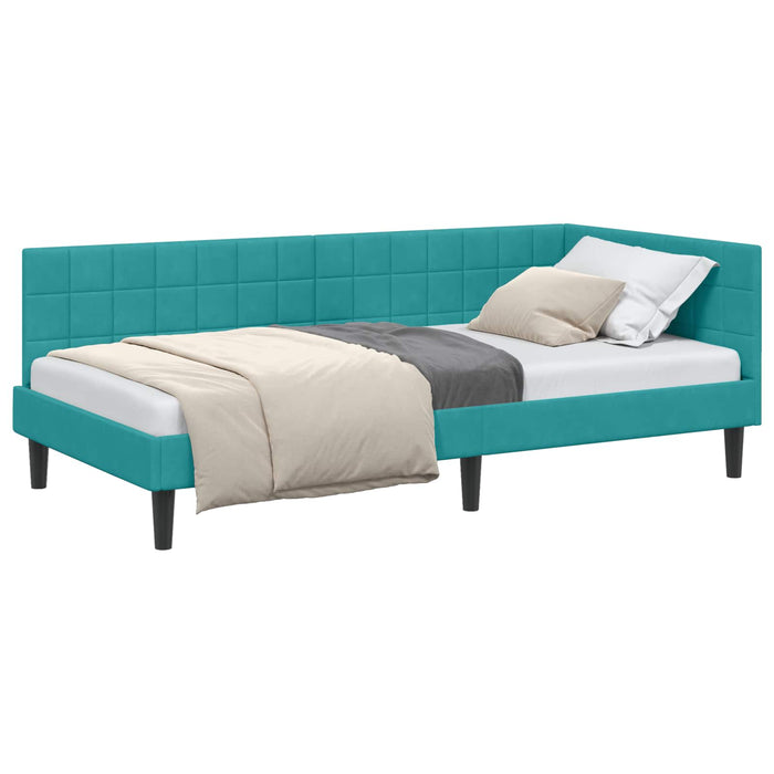 Cadru de pat colțar cu headboard Turcoaz 90 cm x 200 cm Catifea - WALTI WALTI