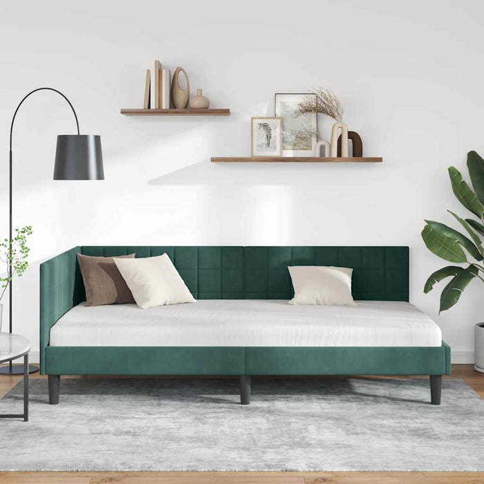 Cadru de pat colțar Verde închis 100 cm x 200 cm Catifea - WALTI WALTI
