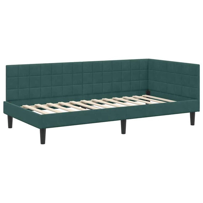 Cadru de pat colțar Verde închis 100 cm x 200 cm Catifea - WALTI WALTI