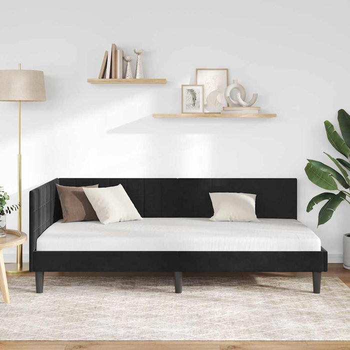 Cadru de pat colțar cu headboard Negru 100 cm x 200 cm Catifea - WALTI WALTI