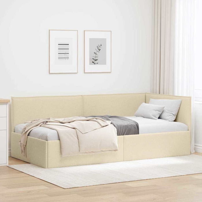 Cadru de pat colțar cu headboard Crem 90 x 200 cm țesătură WALTI