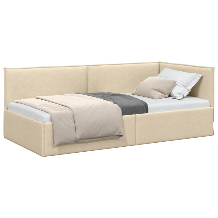 Cadru de pat colțar cu headboard Crem 90 x 200 cm țesătură WALTI