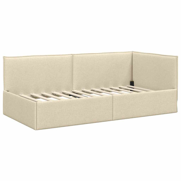 Cadru de pat colțar cu headboard Crem 90 x 200 cm țesătură WALTI