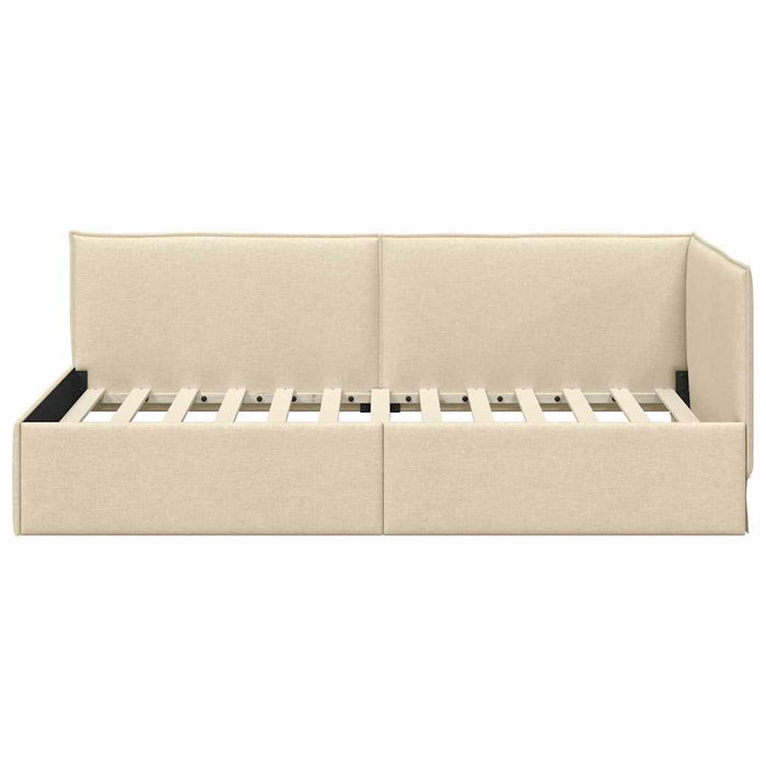 Cadru de pat colțar cu headboard Crem 90 x 200 cm țesătură WALTI