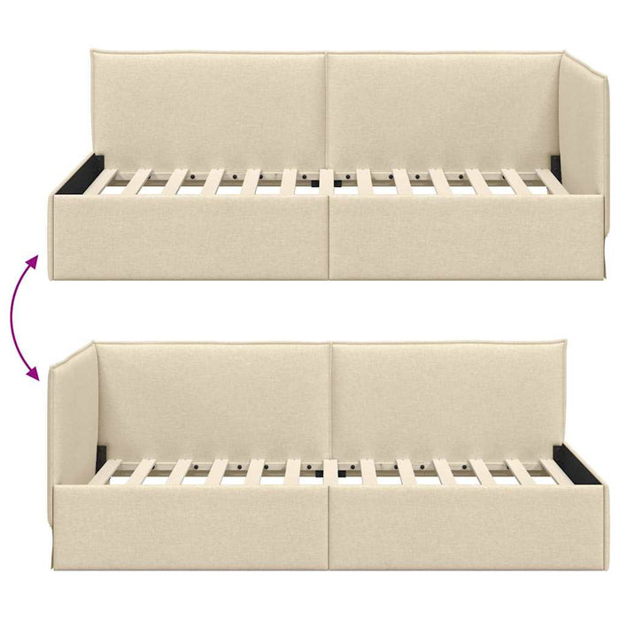 Cadru de pat colțar cu headboard Crem 90 x 200 cm țesătură WALTI