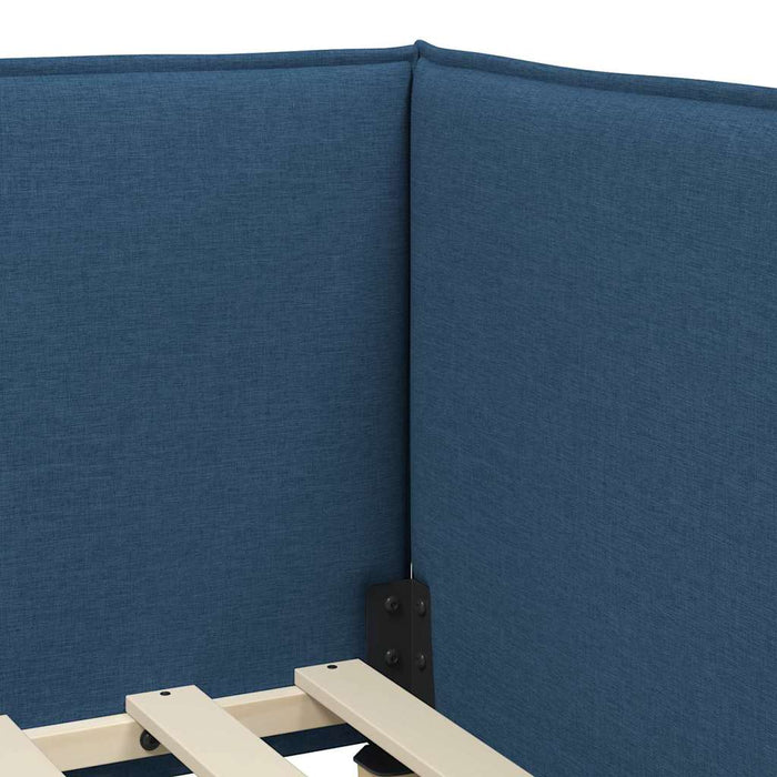 Cadru de pat colțar cu headboard albastru 90 x 200 cm țesătură WALTI