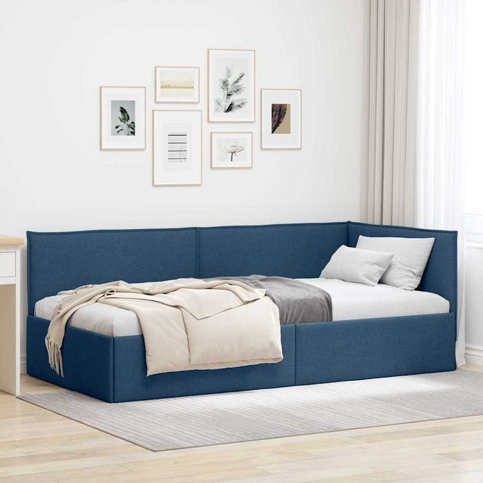 Cadru de pat colțar cu headboard albastru 90 x 200 cm țesătură WALTI