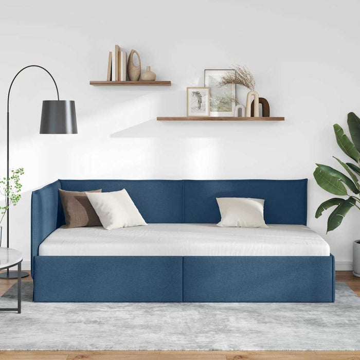 Cadru de pat colțar cu headboard albastru 90 x 200 cm țesătură WALTI