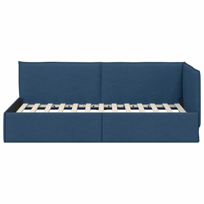 Cadru de pat colțar cu headboard albastru 90 x 200 cm țesătură WALTI