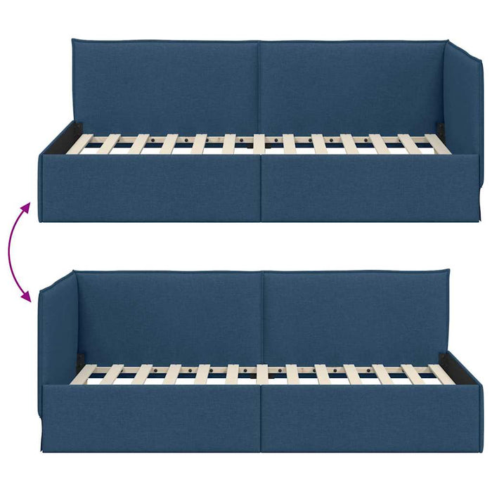 Cadru de pat colțar cu headboard albastru 90 x 200 cm țesătură WALTI