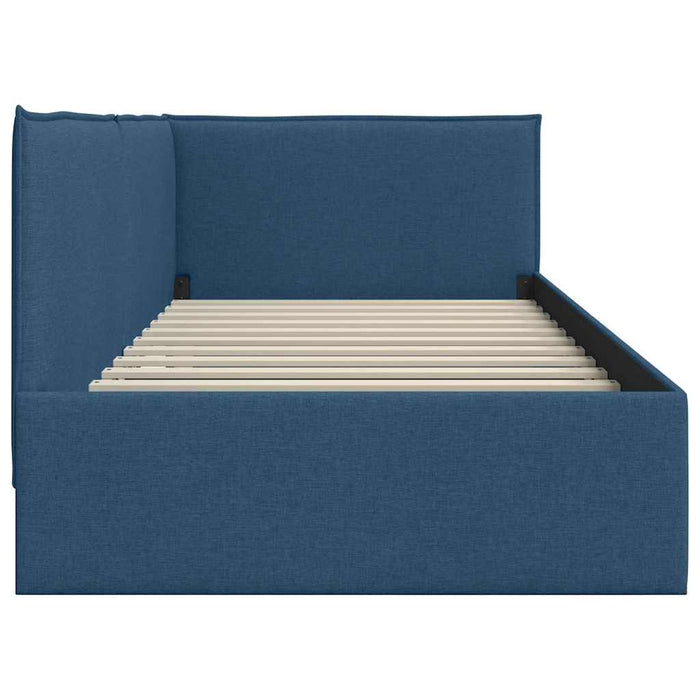 Cadru de pat colțar cu headboard albastru 90 x 200 cm țesătură WALTI