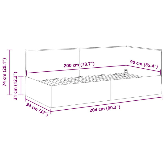 Cadru de pat colțar cu headboard albastru 90 x 200 cm țesătură WALTI