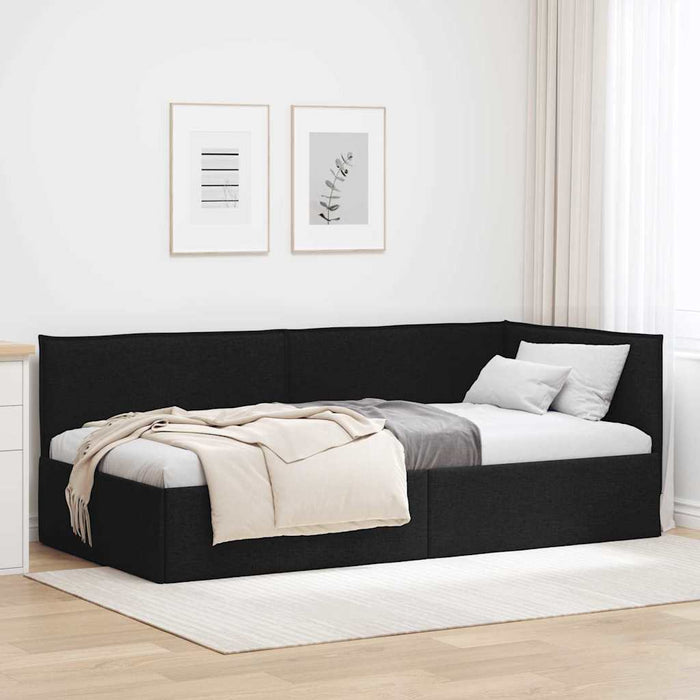 Cadru de pat colțar cu headboard Negru 100 x 200 cm țesătură - WALTI WALTI