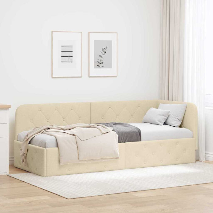 Cadru de pat colțar cu headboard Crem 80 x 200 cm țesătură - WALTI WALTI