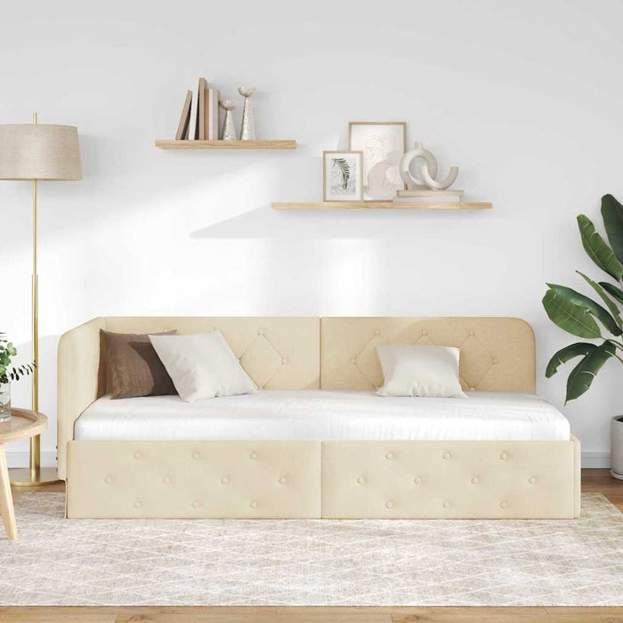 Cadru de pat colțar cu headboard Crem 80 x 200 cm țesătură - WALTI WALTI
