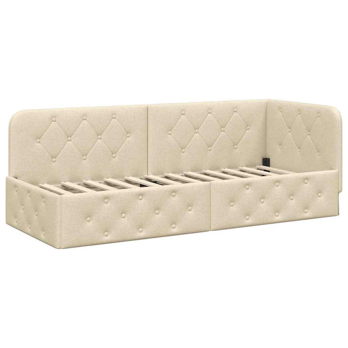 Cadru de pat colțar cu headboard Crem 80 x 200 cm țesătură - WALTI WALTI