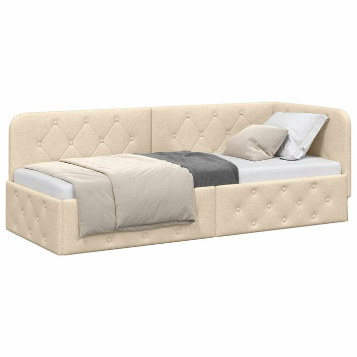 Cadru de pat colțar cu headboard Crem 80 x 200 cm țesătură - WALTI WALTI