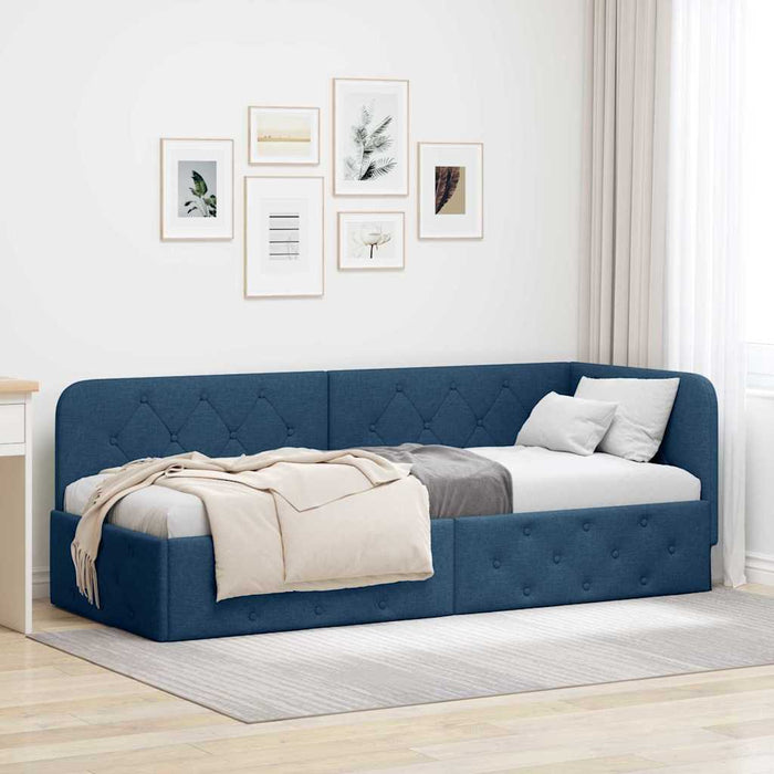 Cadru de pat colțar cu headboard albastru 80 x 200 cm țesătură - WALTI WALTI