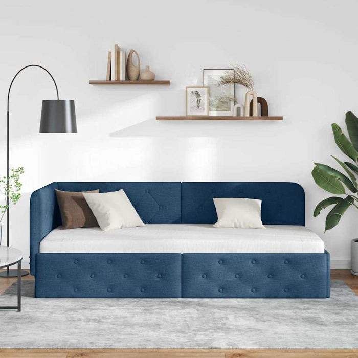 Cadru de pat colțar cu headboard albastru 80 x 200 cm țesătură - WALTI WALTI