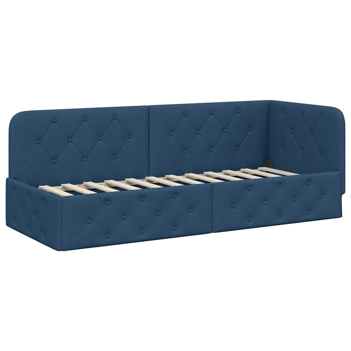 Cadru de pat colțar cu headboard albastru 80 x 200 cm țesătură - WALTI WALTI