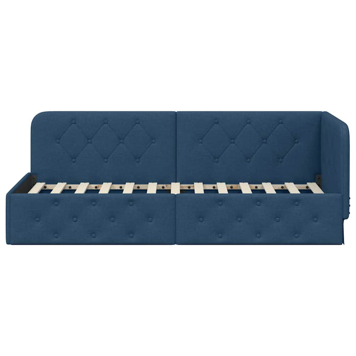 Cadru de pat colțar cu headboard albastru 80 x 200 cm țesătură - WALTI WALTI