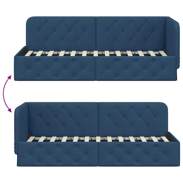 Cadru de pat colțar cu headboard albastru 80 x 200 cm țesătură - WALTI WALTI