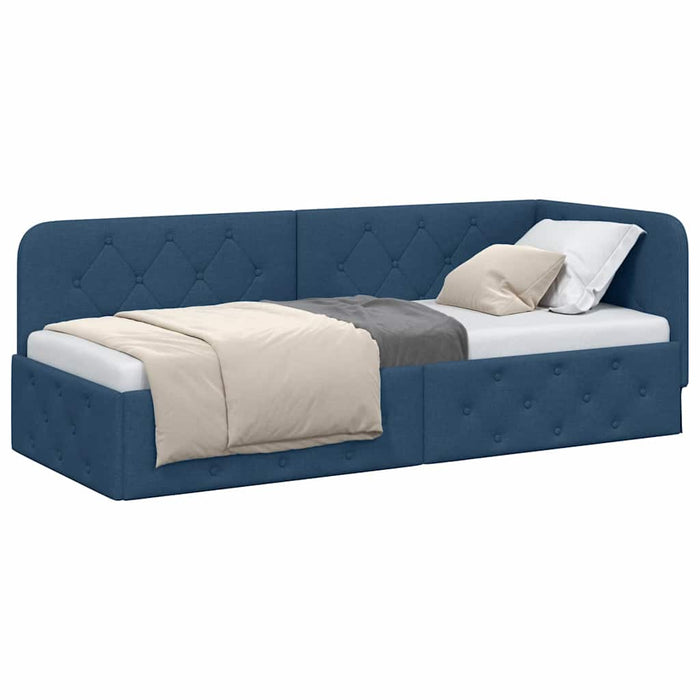 Cadru de pat colțar cu headboard albastru 80 x 200 cm țesătură - WALTI WALTI