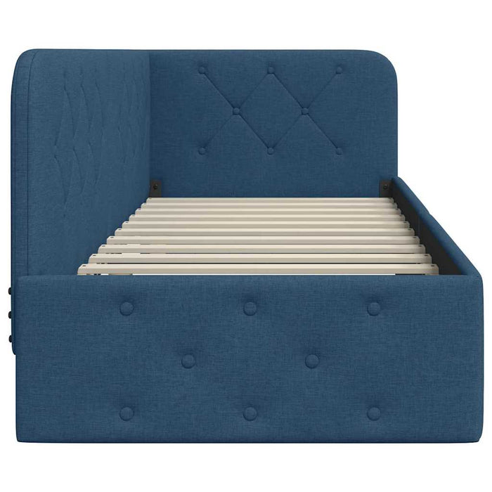 Cadru de pat colțar cu headboard albastru 80 x 200 cm țesătură - WALTI WALTI