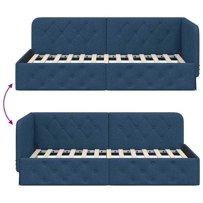 Cadru de pat colțar cu headboard albastru 90 x 190 cm țesătură - WALTI WALTI