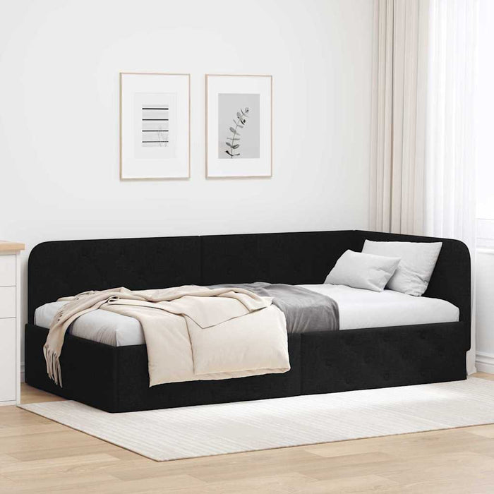 Cadru de pat colțar cu headboard Negru 90 x 200 cm țesătură - WALTI WALTI