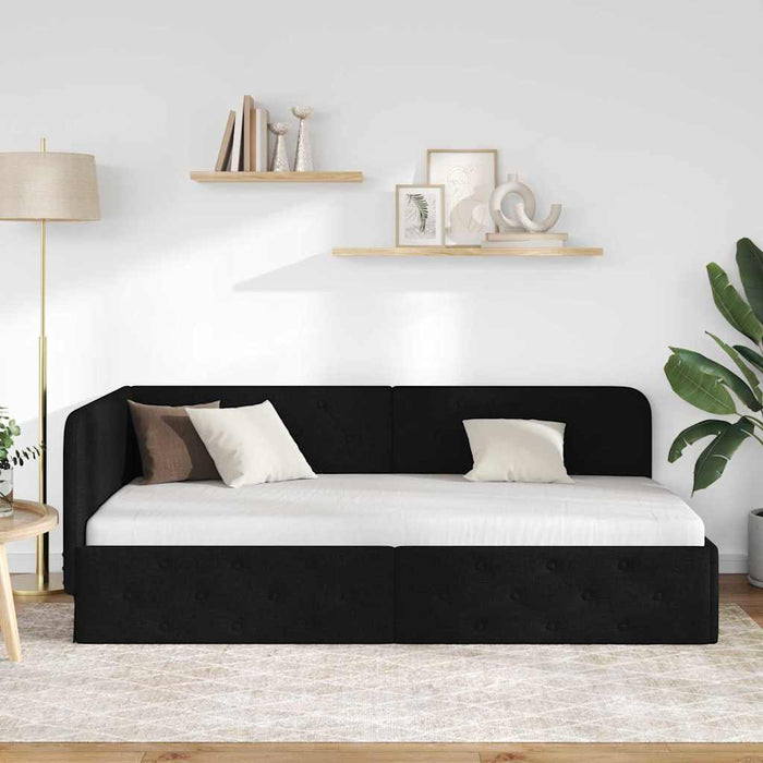 Cadru de pat colțar cu headboard Negru 90 x 200 cm țesătură - WALTI WALTI