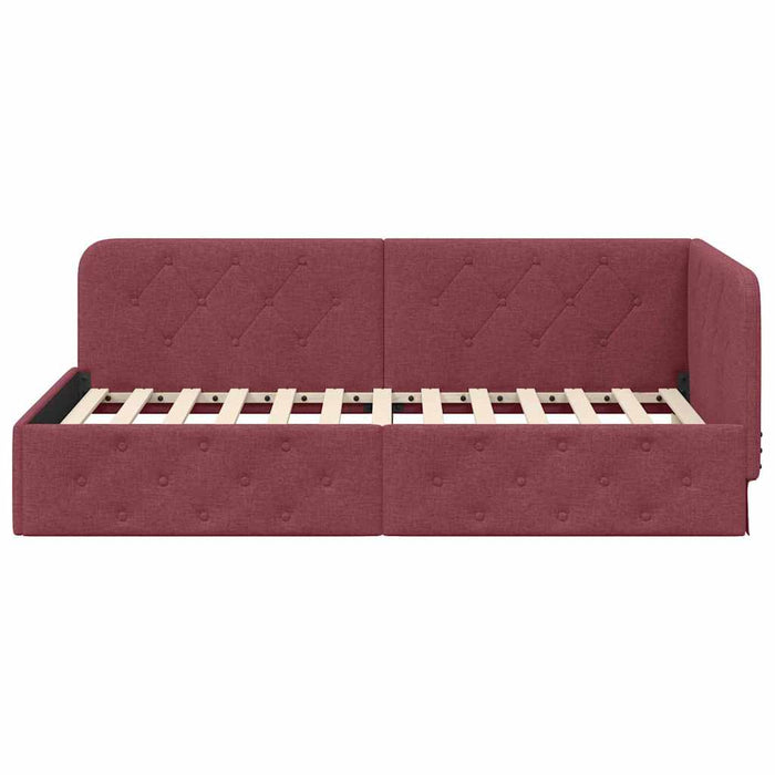 Cadru de pat colțar cu headboard Roșu Vin 90 x 200 cm țesătură - WALTI WALTI
