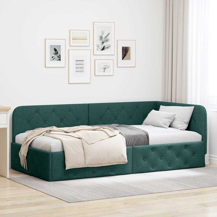 Cadru de pat colțar Verde închis 90 x 200 cm țesătură WALTI