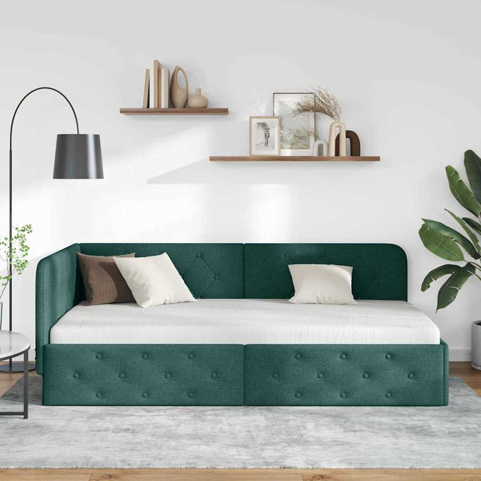 Cadru de pat colțar Verde închis 90 x 200 cm țesătură WALTI