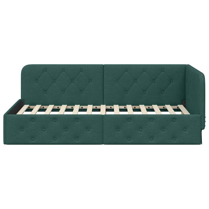 Cadru de pat colțar Verde închis 90 x 200 cm țesătură WALTI