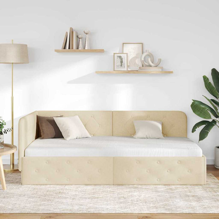 Cadru de pat colțar cu headboard Crem 90 x 200 cm țesătură - WALTI WALTI