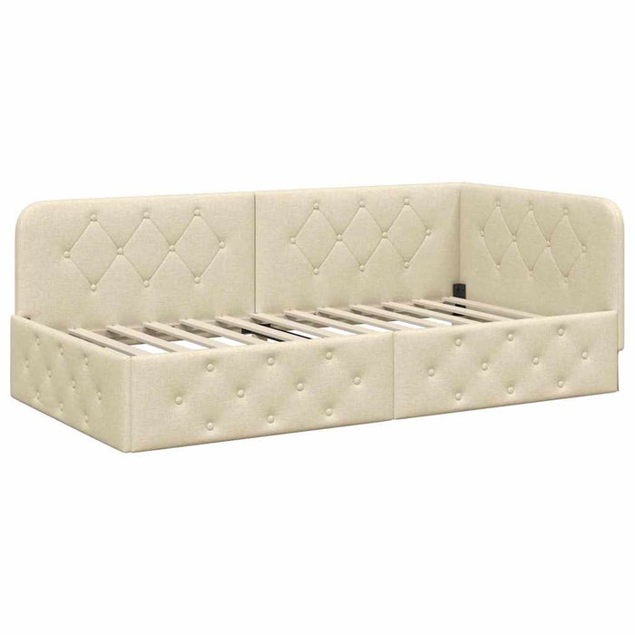 Cadru de pat colțar cu headboard Crem 90 x 200 cm țesătură - WALTI WALTI
