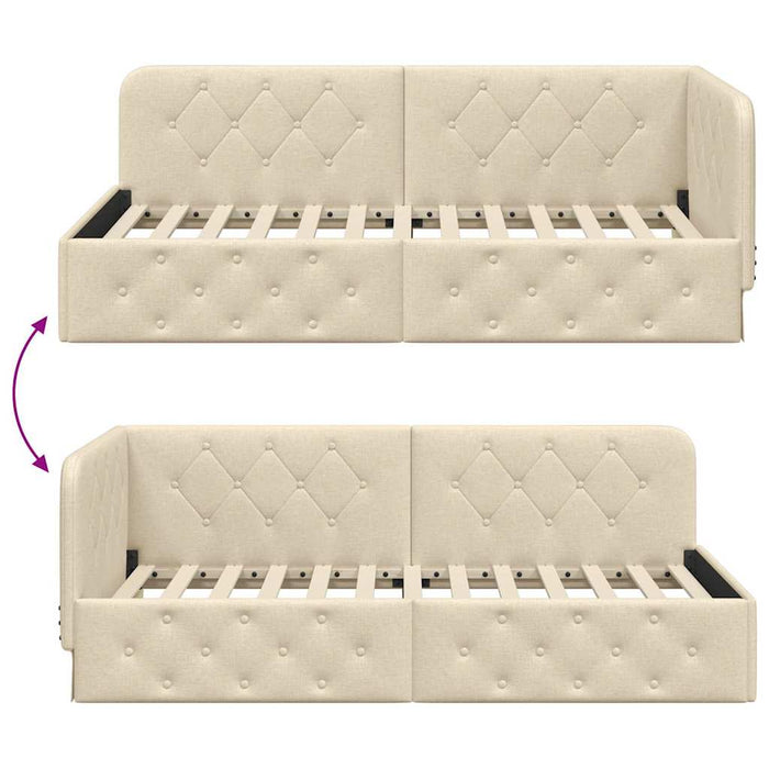 Cadru de pat colțar cu headboard Crem 90 x 200 cm țesătură - WALTI WALTI