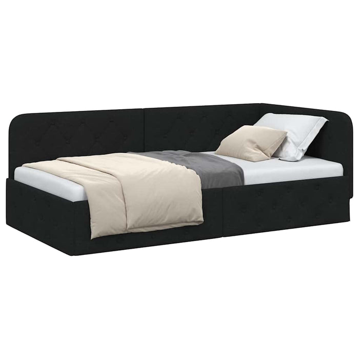 Cadru de pat colțar cu headboard Negru 100 x 200 cm țesătură - WALTI WALTI