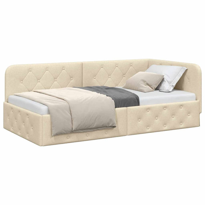 Cadru de pat colțar cu headboard Crem 100 x 200 cm țesătură - WALTI WALTI