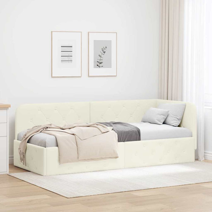 Cadru de pat colțar cu headboard Crem 80 x 200 cm Catifea - WALTI WALTI