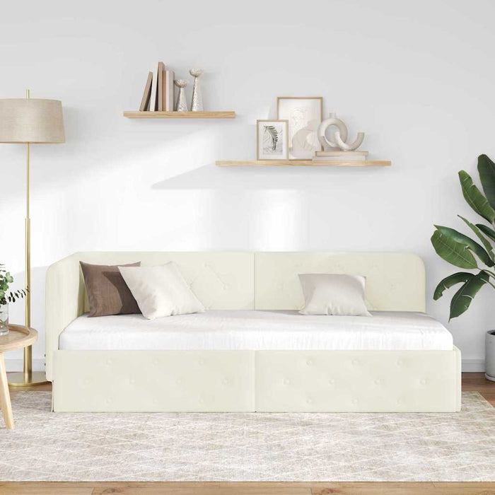 Cadru de pat colțar cu headboard Crem 80 x 200 cm Catifea - WALTI WALTI
