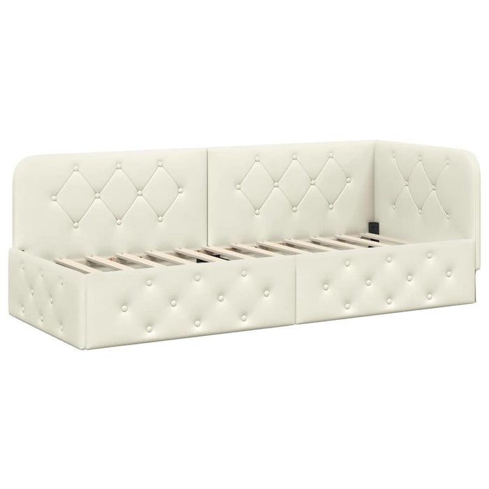 Cadru de pat colțar cu headboard Crem 80 x 200 cm Catifea - WALTI WALTI