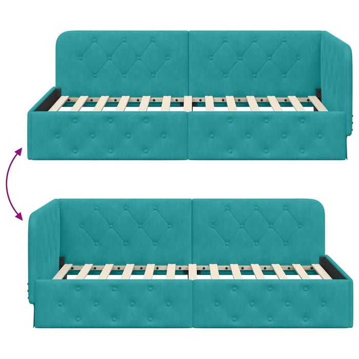Cadru de pat colțar cu headboard Turcoaz 90 x 190 cm Catifea - WALTI WALTI