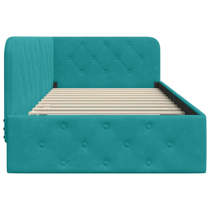 Cadru de pat colțar cu headboard Turcoaz 90 x 190 cm Catifea - WALTI WALTI