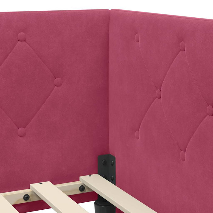 Cadru de pat colțar cu headboard Roșu Vin 90 x 200 cm Catifea - WALTI WALTI