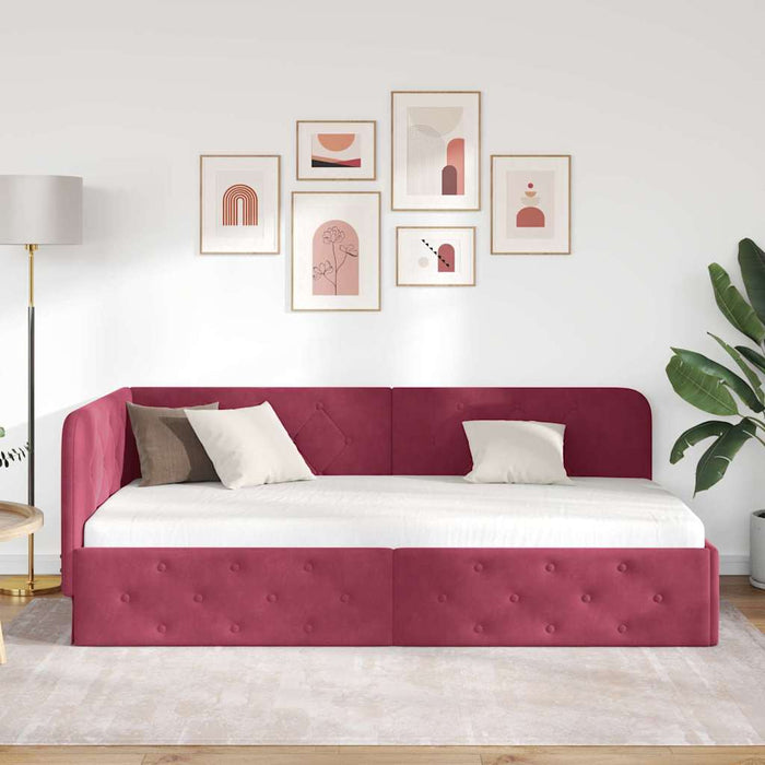Cadru de pat colțar cu headboard Roșu Vin 90 x 200 cm Catifea - WALTI WALTI