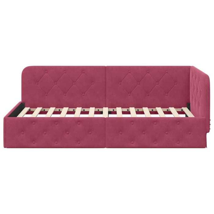 Cadru de pat colțar cu headboard Roșu Vin 90 x 200 cm Catifea - WALTI WALTI